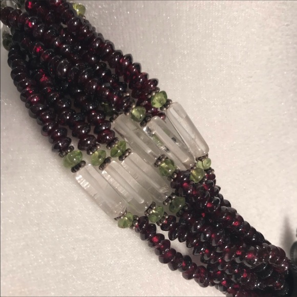 Wine, Green & Clear Glass Bead & Silver Necklace - Picture 3 of 4